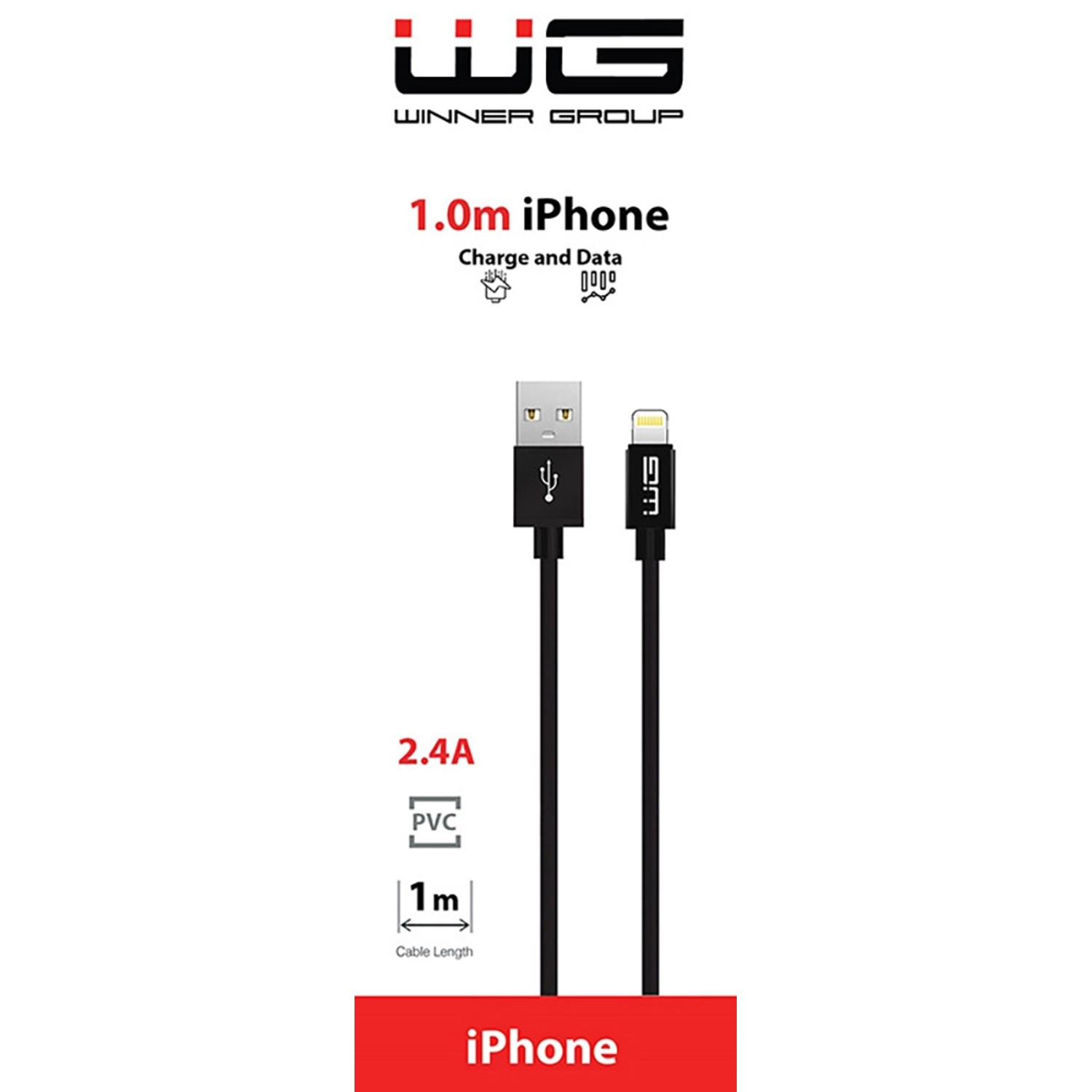 WG Datový kabel USB-A_Lightning, 2,4 A, černý, 100 cm