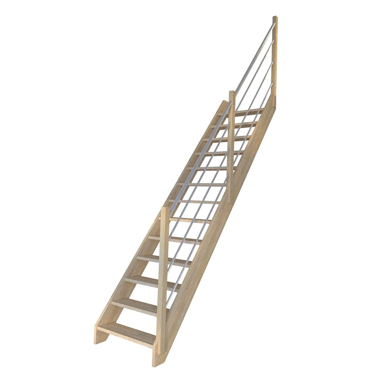 StarWood Schody Korfu smrkové rovné otevřené dřevěné nerezové zábradlí pravé