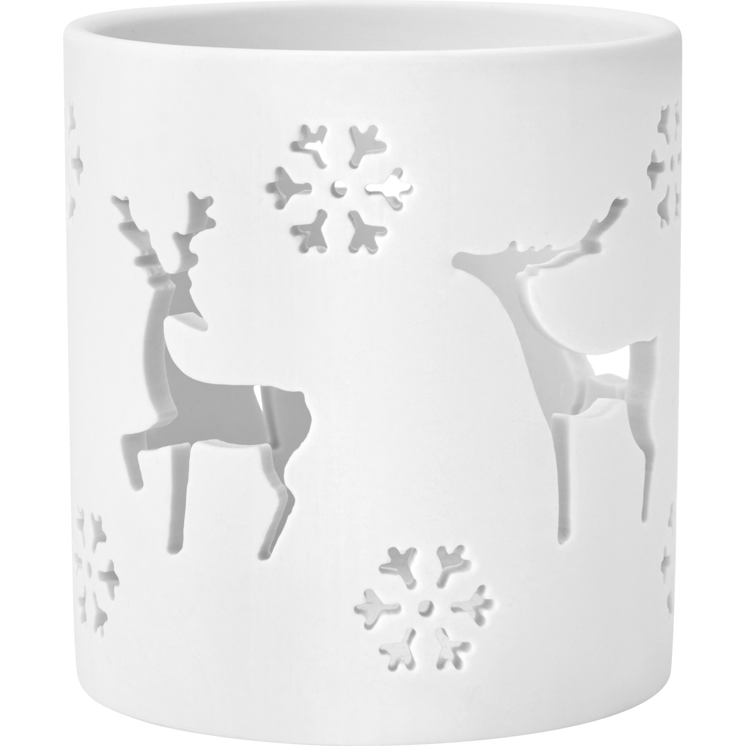 Keramický svícen na čajovou svíčku zimní motiv, bílá, různé druhy, pr. 7 x 8 cm