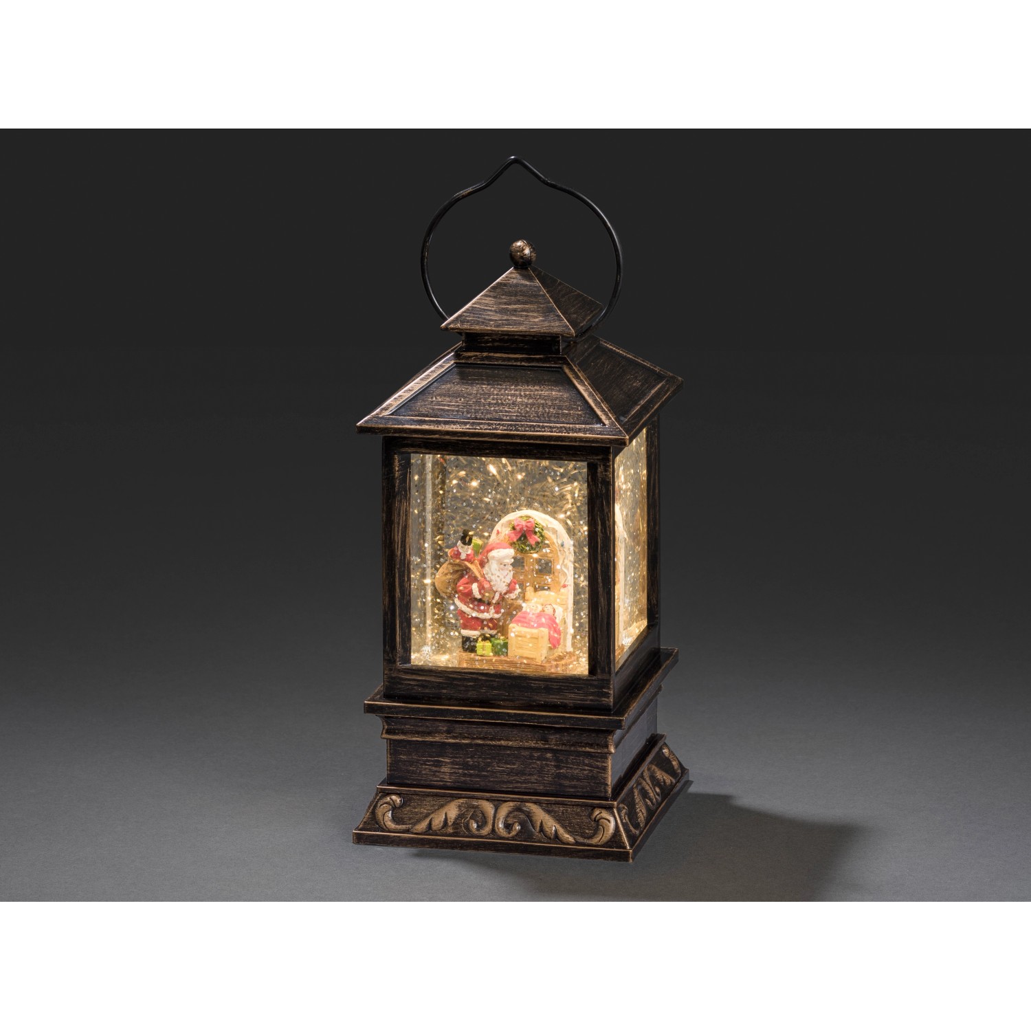 LED sněhová lucerna se Santa Clausem a dítětem teplá bílá