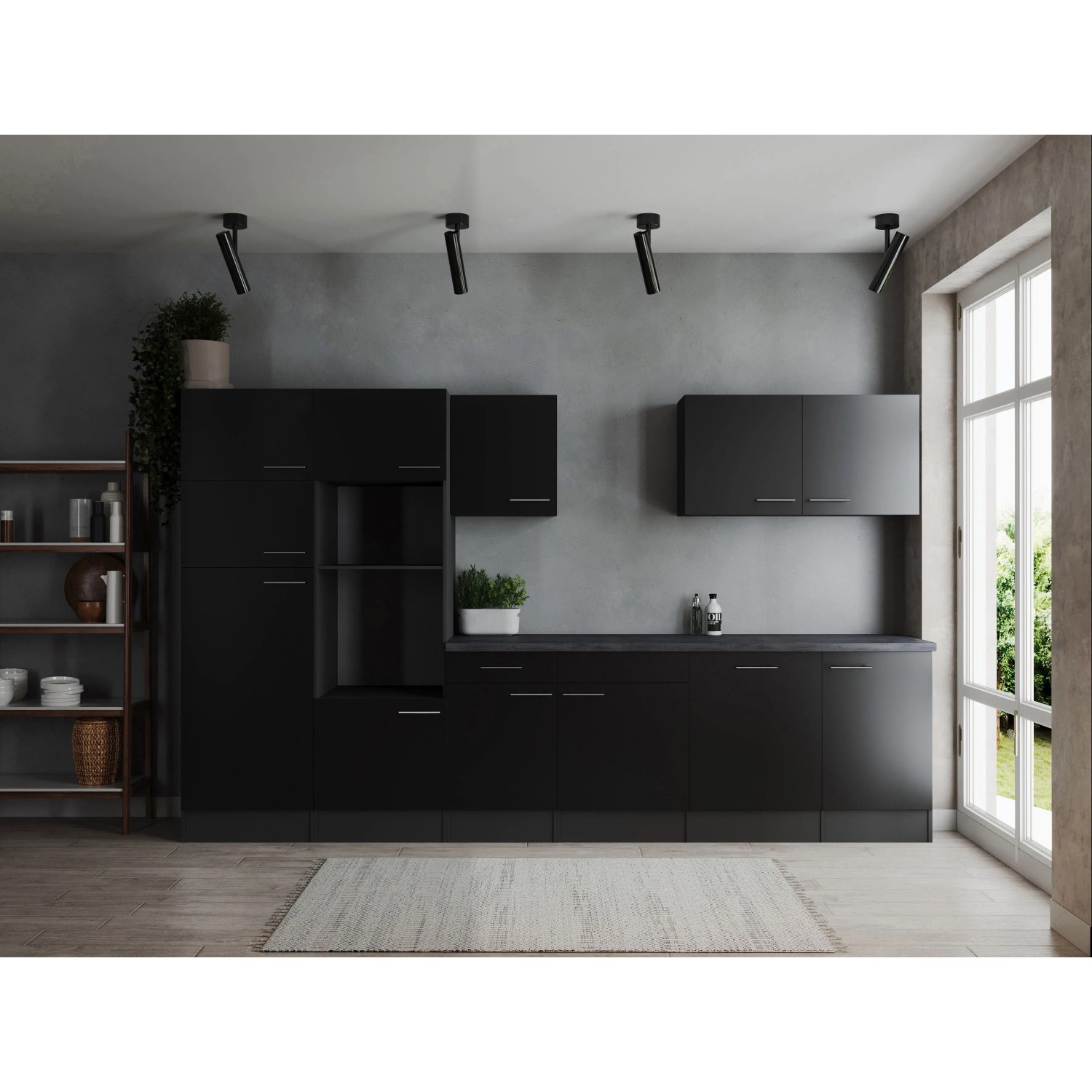 Respekta Kuchyně Oliver černá/žula 340 cm - bez el. přístrojů