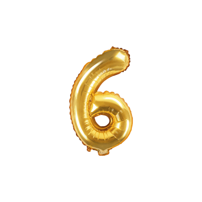 PartyDeco Balón fóliový číslo "6", 35 cm, zlatý