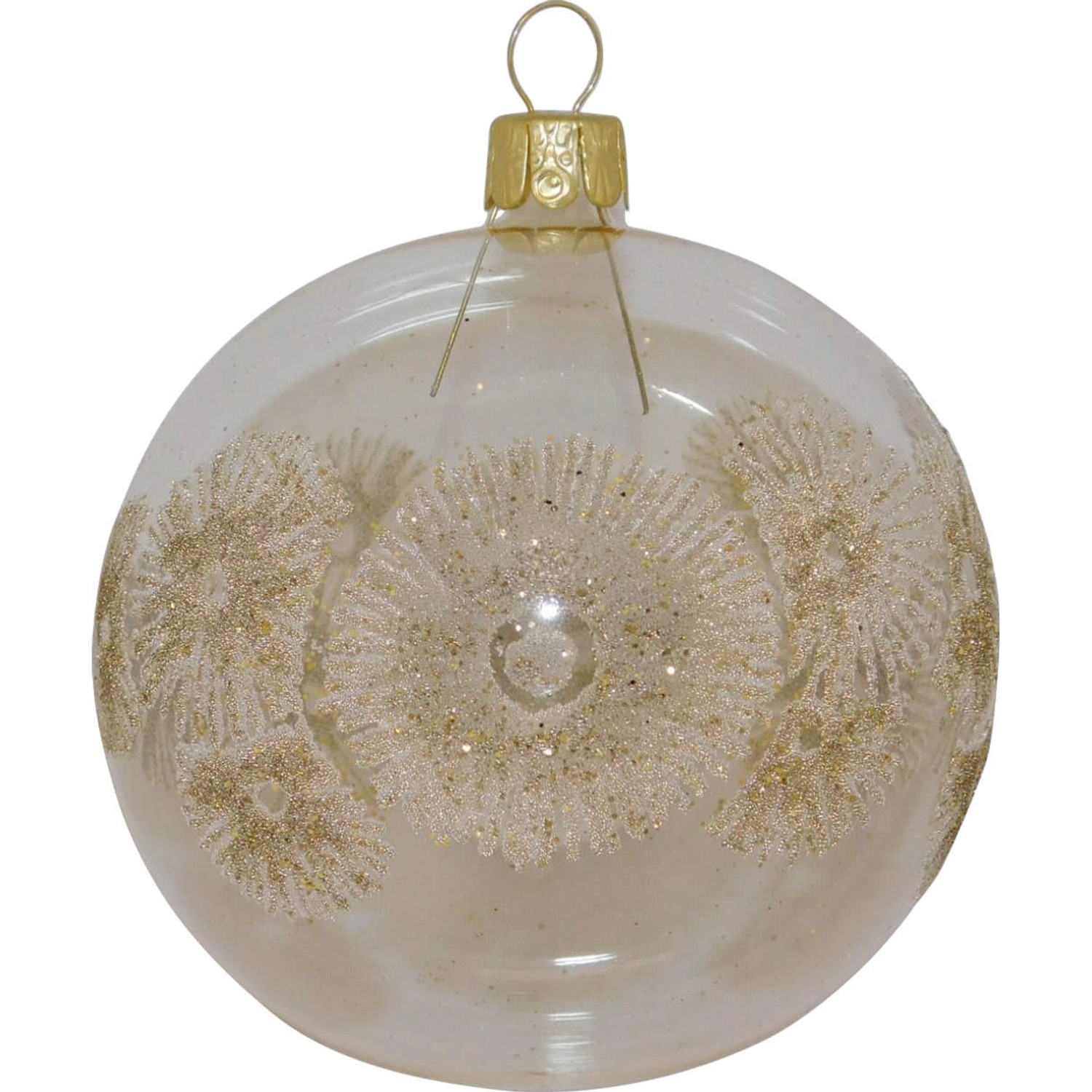 ORNEX Vánoční ozdoba skleněná koule se zlatými květy čirá, 8 cm