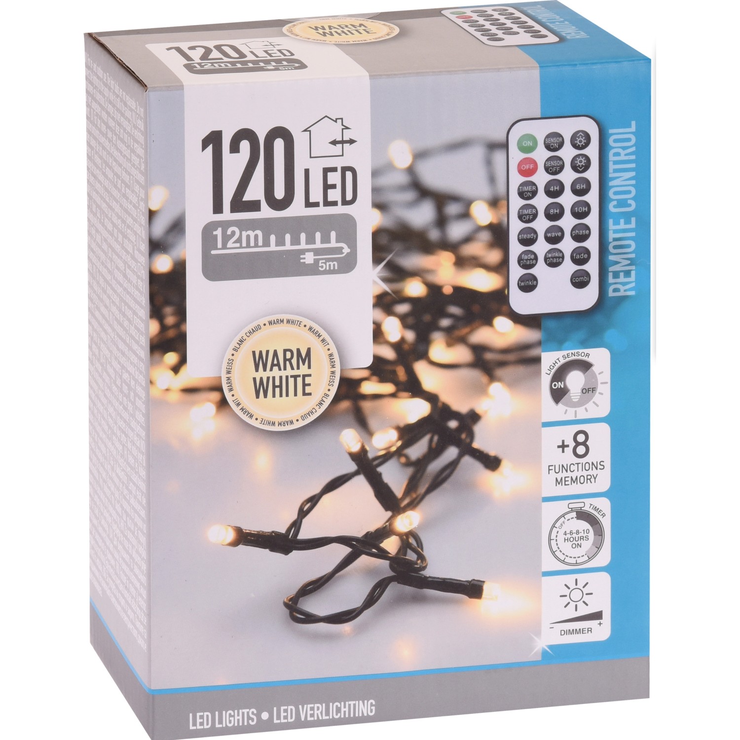 LED Světelný řetěz, 120 diod teplá bílá, zelený kabel