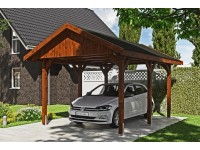 Skan Holz Přístřešek na auto Wallgau ořech, černé šindele, 380 x 500 cm