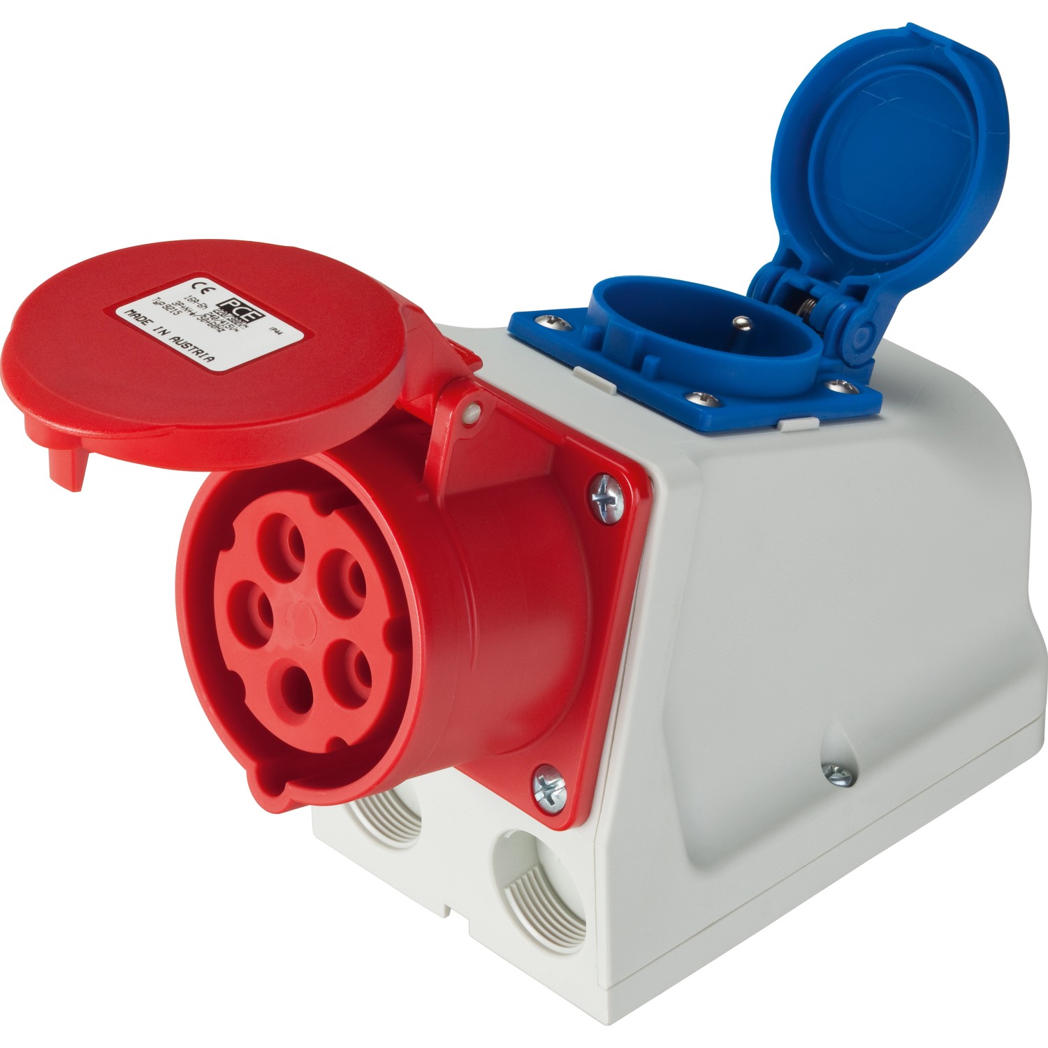 CEE stěnová zásuvka Combo 5-pólová, 16 A, 400 V, IP44