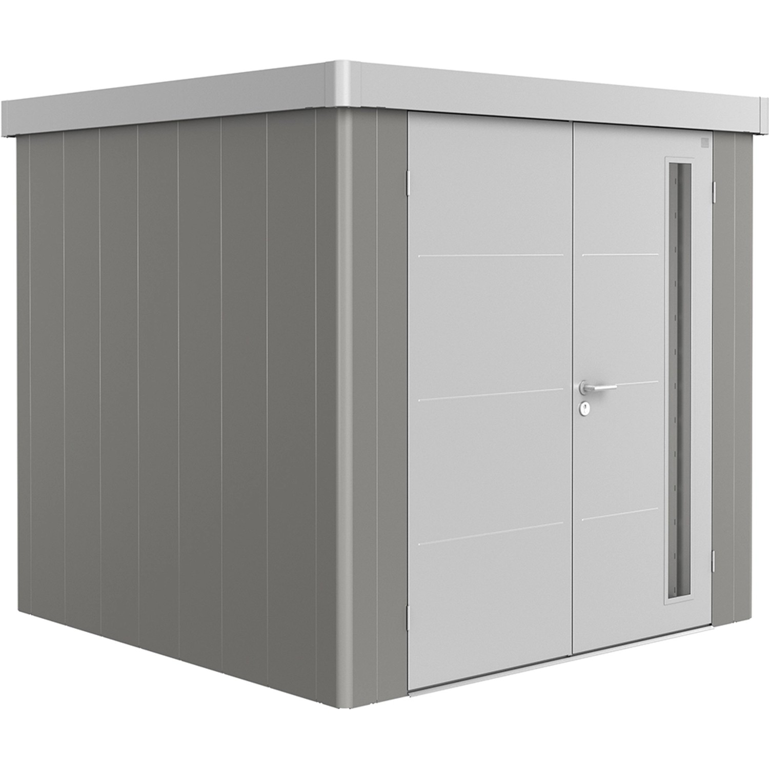 Biohort Plechový zahradní domek Neo2B 2.1 dvoukřídlé dveře kř. šedá 236 x 236 cm