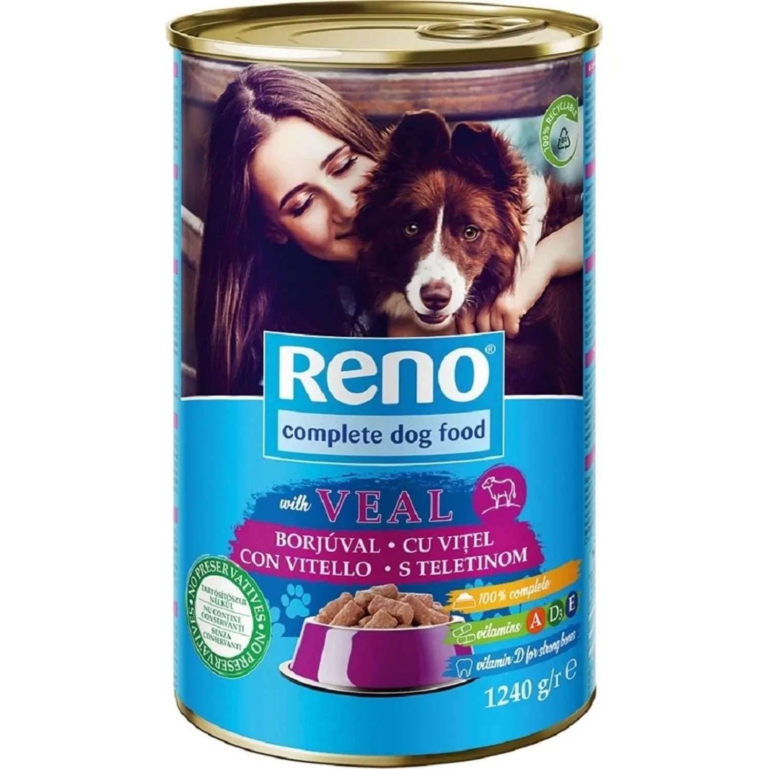 Reno Konzerva pro psy s telecím v omáčce, 1240 g