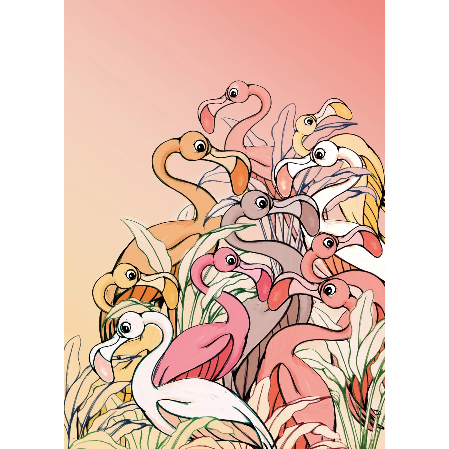 Komar Vliesová fototapeta Flamingos and Lillys 200 x 280 cm