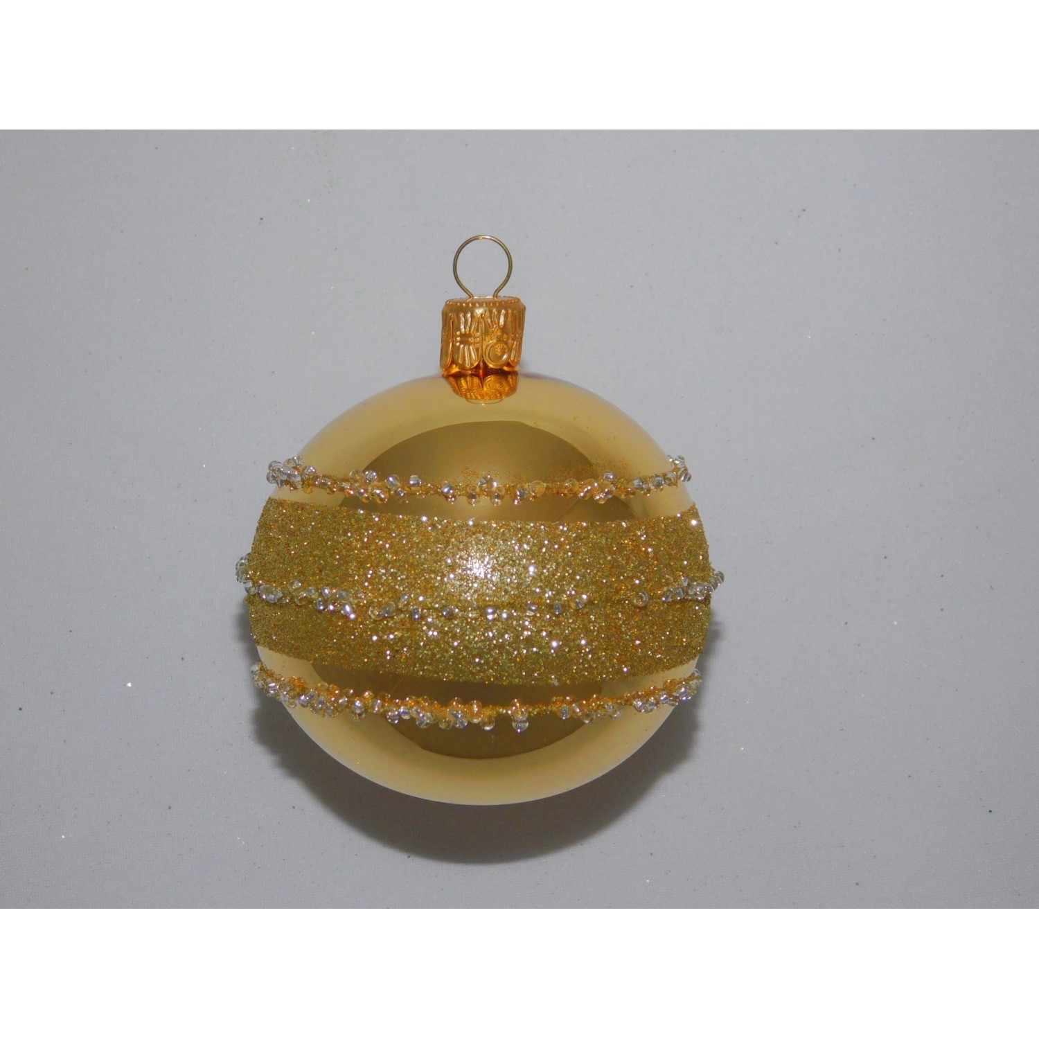 ONREX Vánoční ozdoba skleněná koule zlatá proužky pr. 7 cm