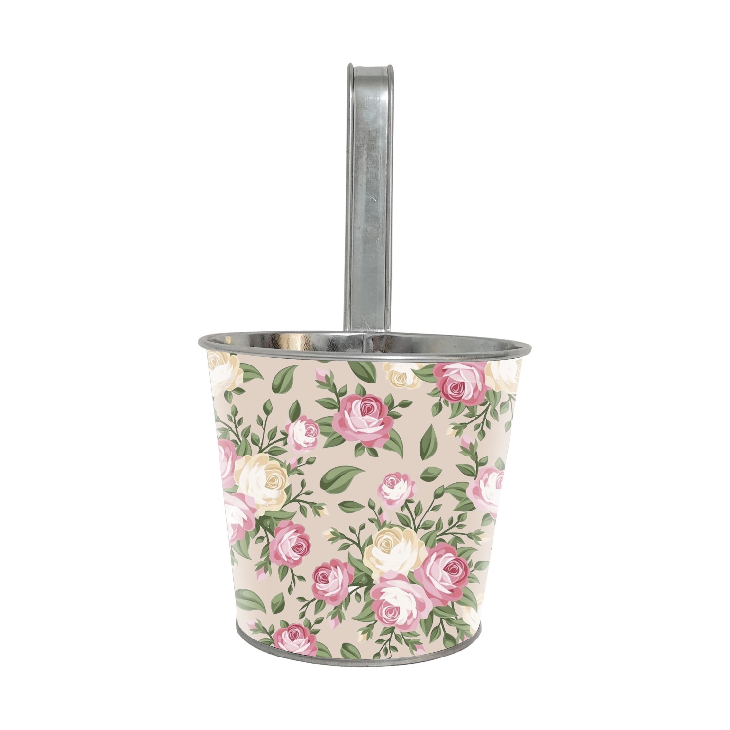 A.H.G. Závěsný zinkový květináč s potiskem květin, pr. 13 x 11,5/25 cm