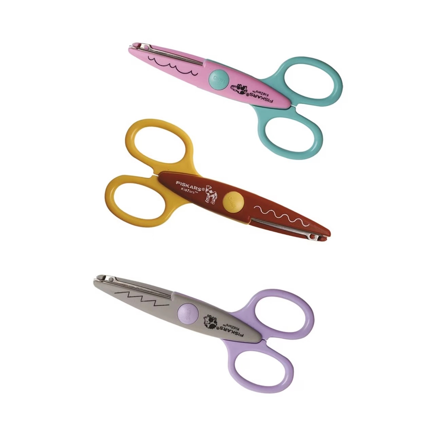 FISKARS Sada dětských tvarovaných nůžek Kidzors ZOO zvířátka, 3 ks