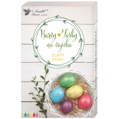 Barvy na vajíčka gelové se zlatým efektem, 5 ks + rukavice