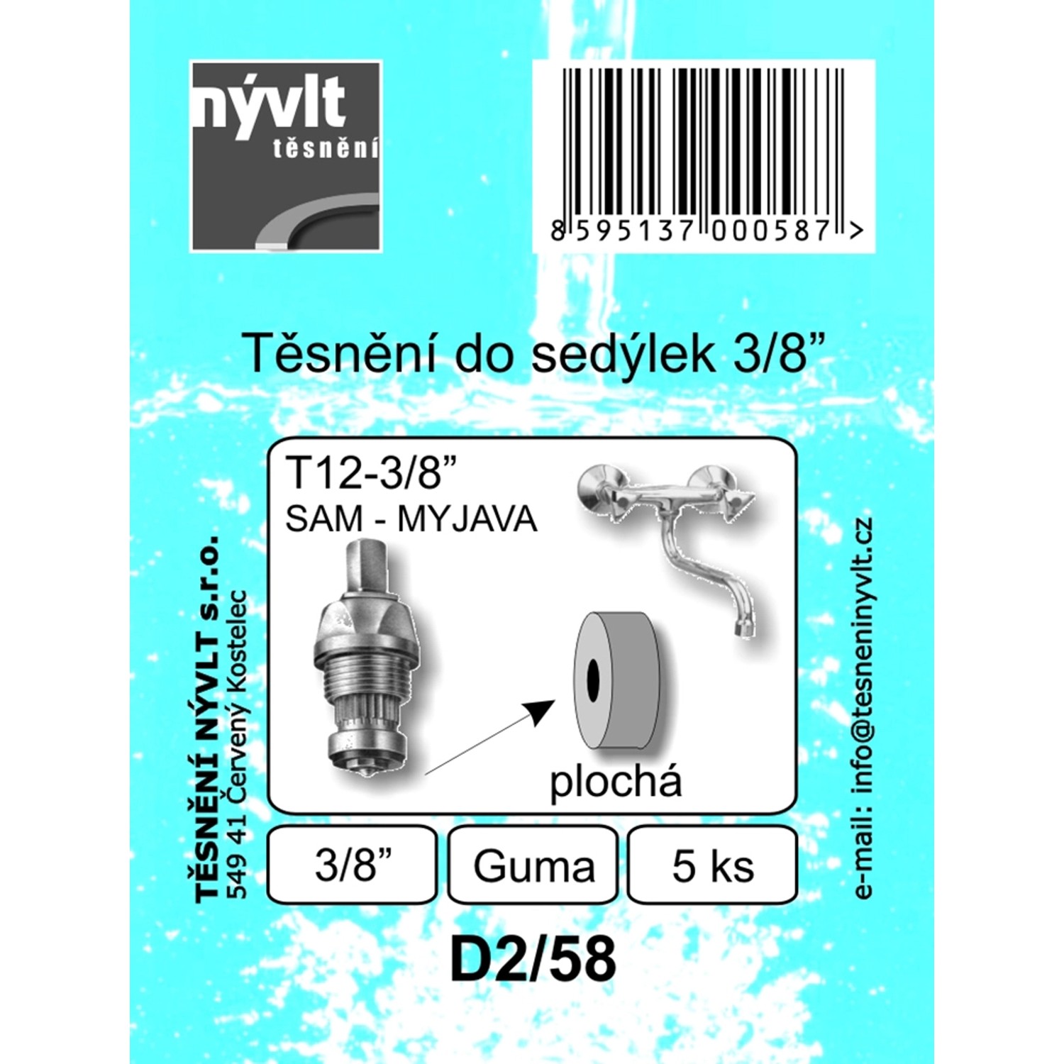 Sada plochých těsnění do sedýlek 3/8 guma, 5 ks