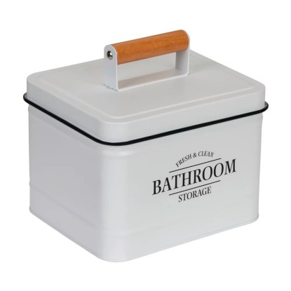 Wenko Kovový koupelnový box s víkem Pali, bílá, 18 x 16 x 15,5 cm