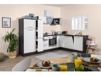 Respekta Kuchyně Amanda L bílá/dub 290 cm-trouba+skl.d./digestoř/myčka/lednice