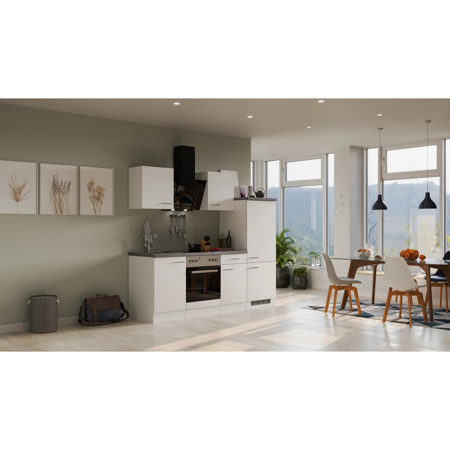 Flex-Well Kuchyně Joelina 220 cm/typ 2 -lednice/trouba/varná deska/digestoř