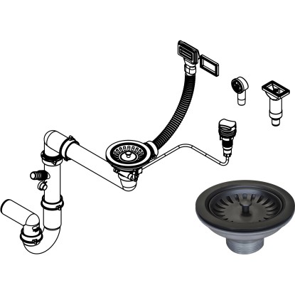 Miló Sifon pro 1dřezy, automatický, černý matný, pr. 114 mm