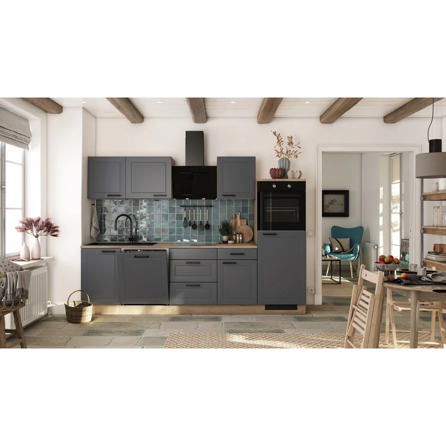 Flex-Well Kuchyně Romeo 280 cm/typ 2 - lednice,trouba,var.deska,digestoř,myčka