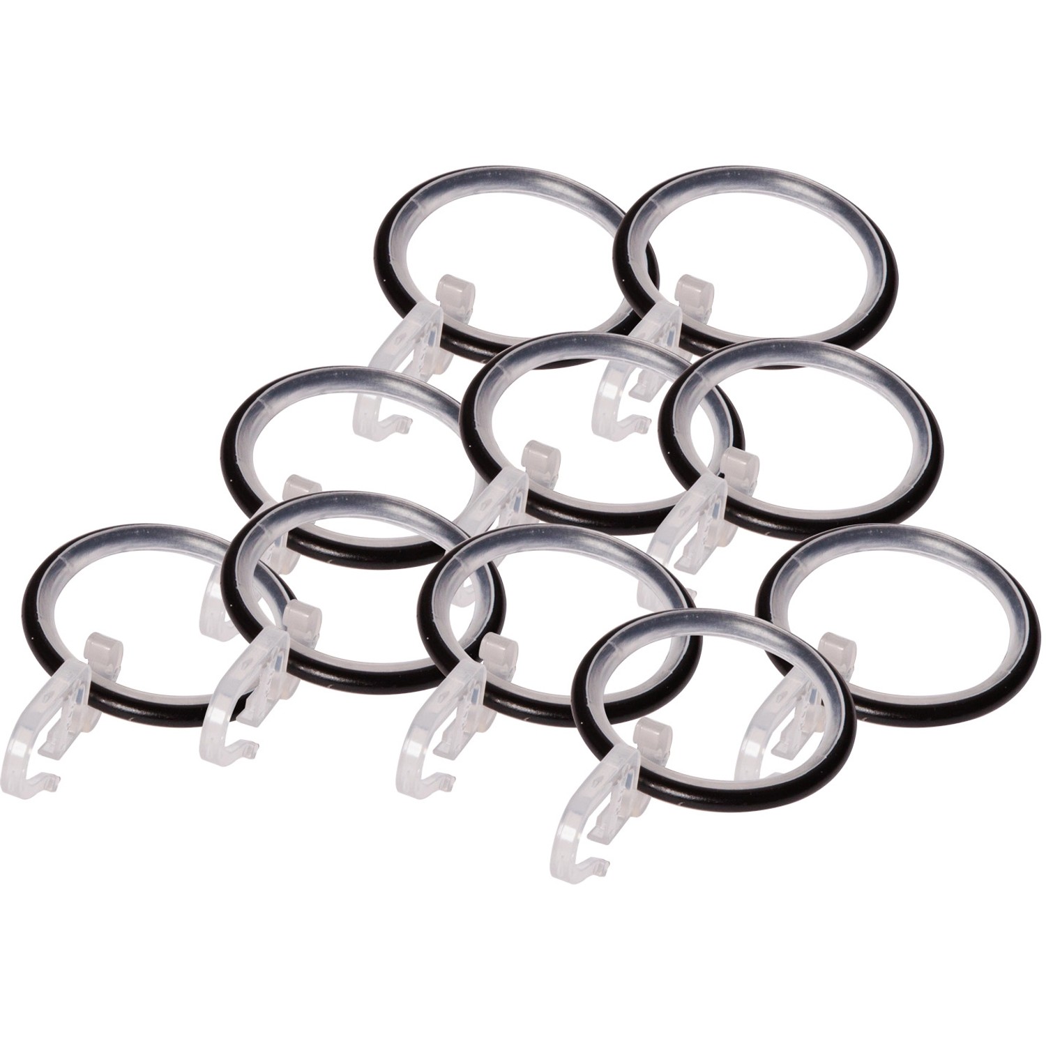 Záclonové kroužky s háčky černé, 10 ks, pr. 25 mm