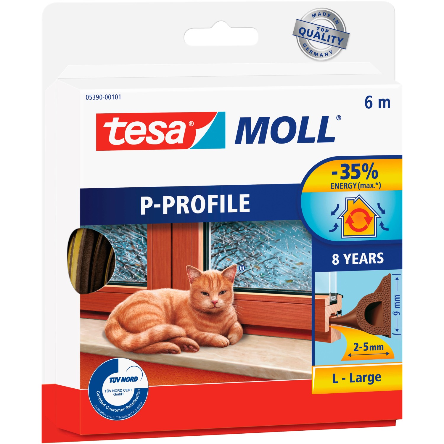 tesa Gumové těsnění pro dveře a okna tesamoll P-profil, hnědá, 6 m x 9mm x 5,5mm