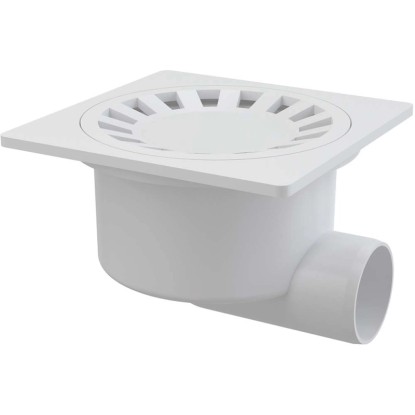 Alcadrain Podlahová vpust 150x150/50 mm boční, mřížka bílá zápachová uzávěra
