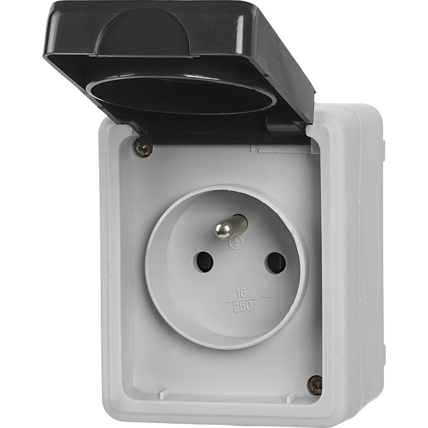 Zásuvka se středovým ochranným kontaktem jednoduchá IP54 šedá/černá
