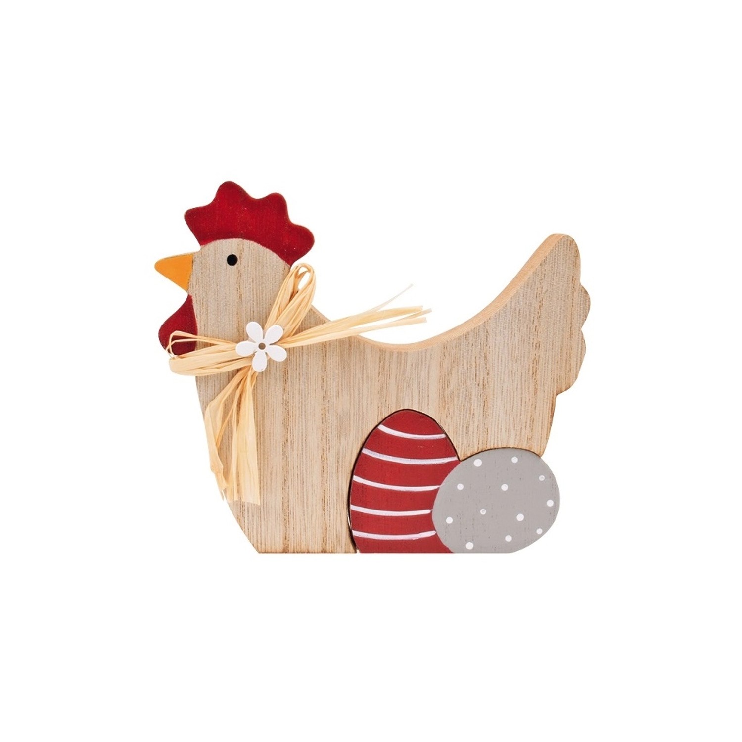 Dřevěná slepička s vajíčky na postavení, 13 cm
