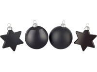 Sada ozdob na vánoční stromeček koule a hvězdy, matná černá, 50 ks Sada ozdob na vánoční stromeček koule a hvězdy, matná černá, 50 ks
