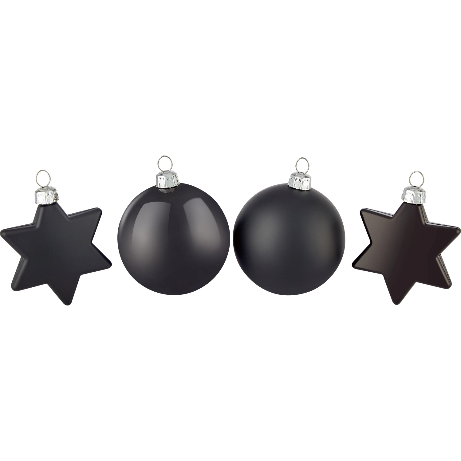 Sada ozdob na vánoční stromeček koule a hvězdy, matná černá, 50 ks