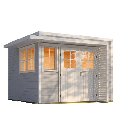 Weka Dřevěný zahradní domek Amberley 28mm V4, šedá-bílá, 300 x 300 cm