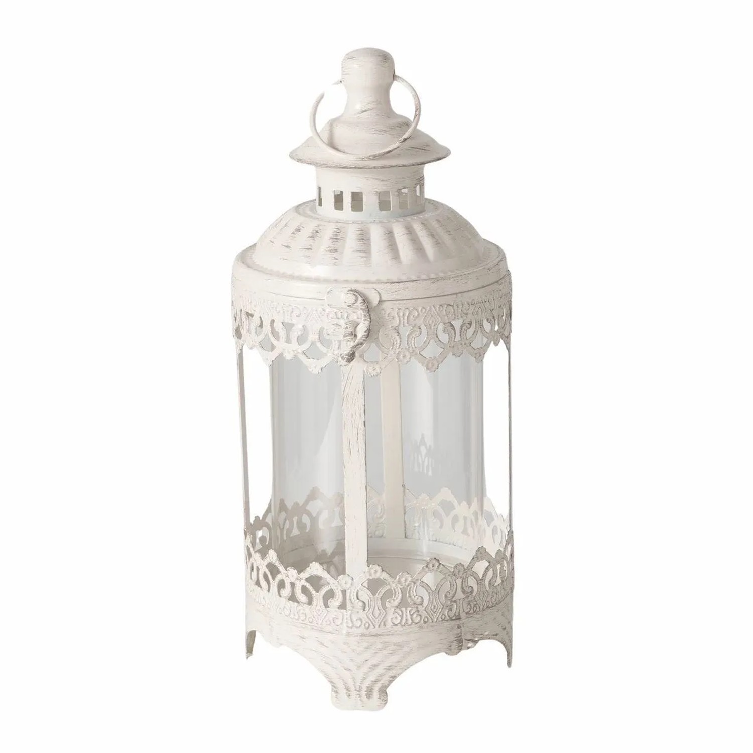 Boltze Kovová a skleněná lucerna Penelope, krémově bílá, pr. 13 x 29 cm