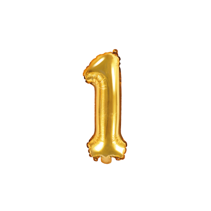 PartyDeco Balón fóliový číslo "1", 35 cm, zlatý