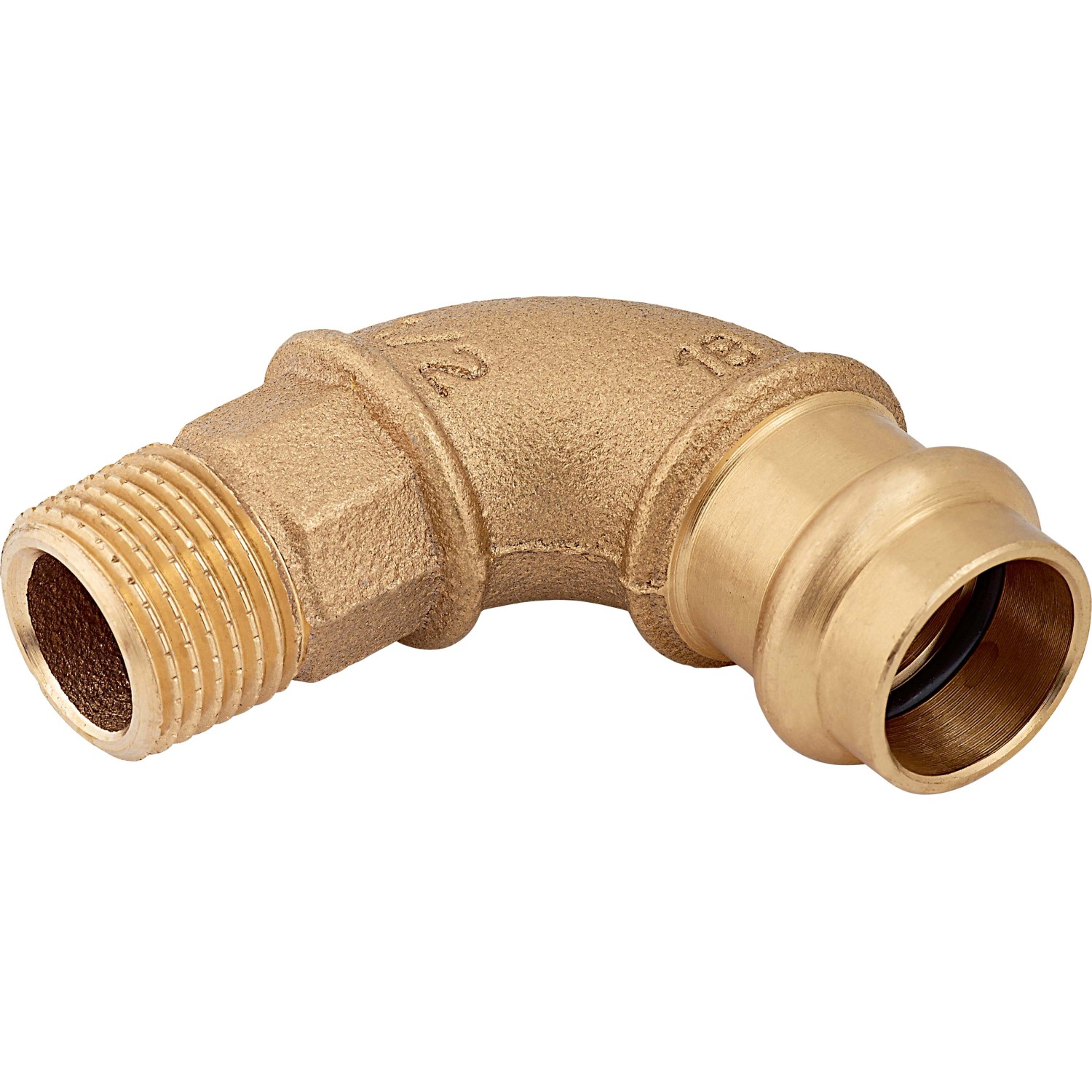 Lisovací koleno červený bronz 90°, pr. 18 mm x 21 mm (R 1/2), 1 ks