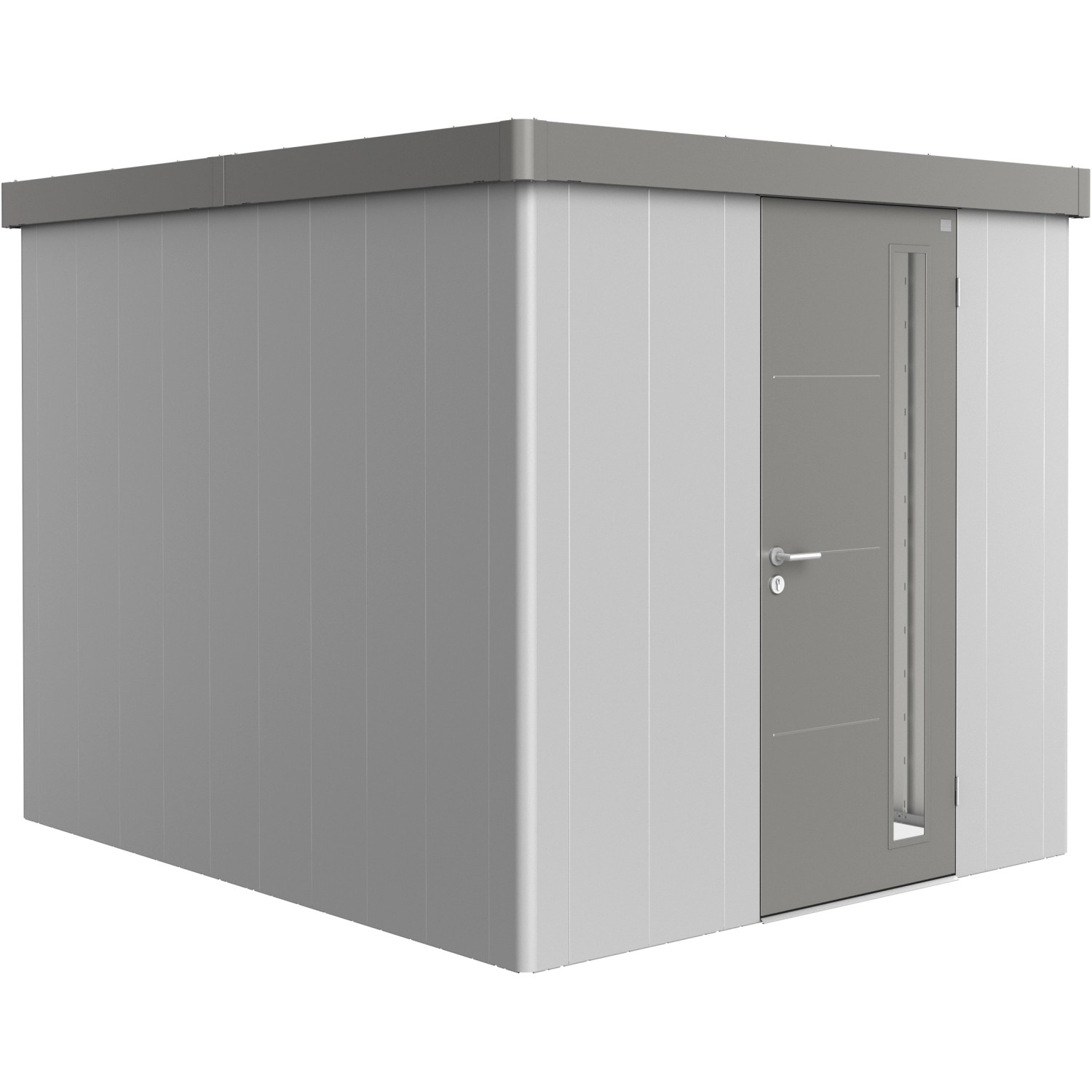 Biohort Plechový zahradní domek Neo3B 1.2 standardní dveře stříbrná 236 x 292 cm