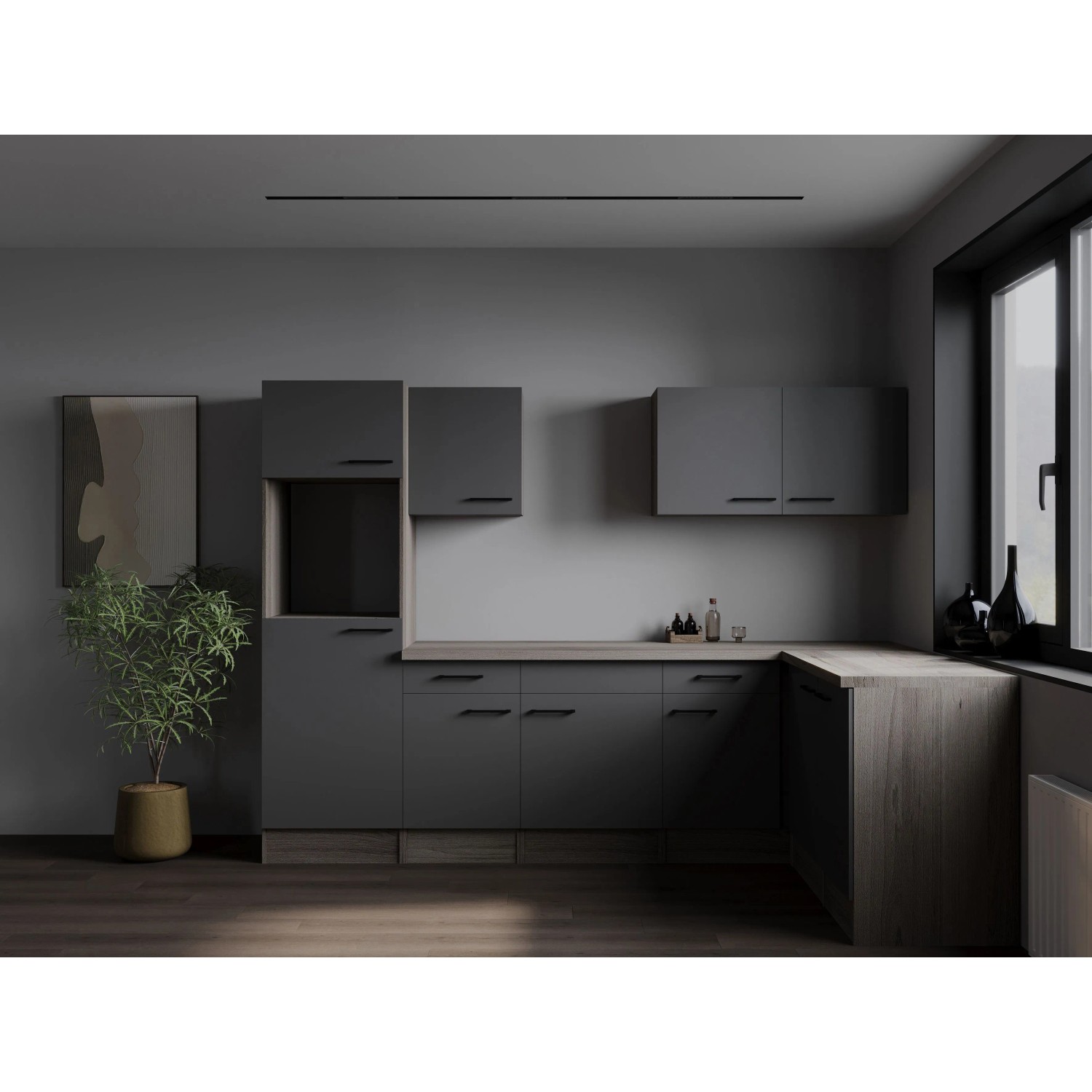 Respekta Kuchyně Oliver L šedá matná/dub York 280 cm - bez el. přístrojů