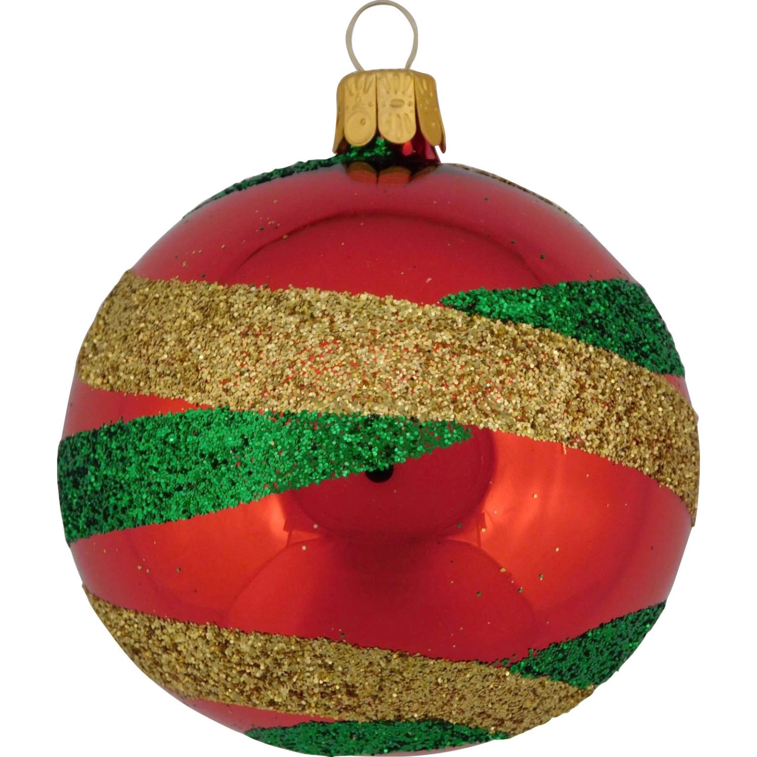 Ornex Vánoční ozdoba skleněná koule s barevnými pruhy červená, 8 cm