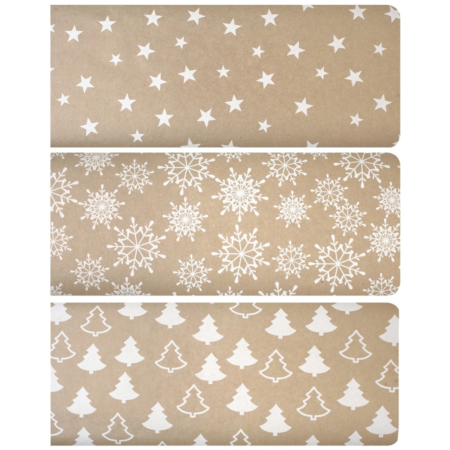 Balicí kraft papír bílý s potiskem, 3 motivy, 60 g, 200 x 70 cm