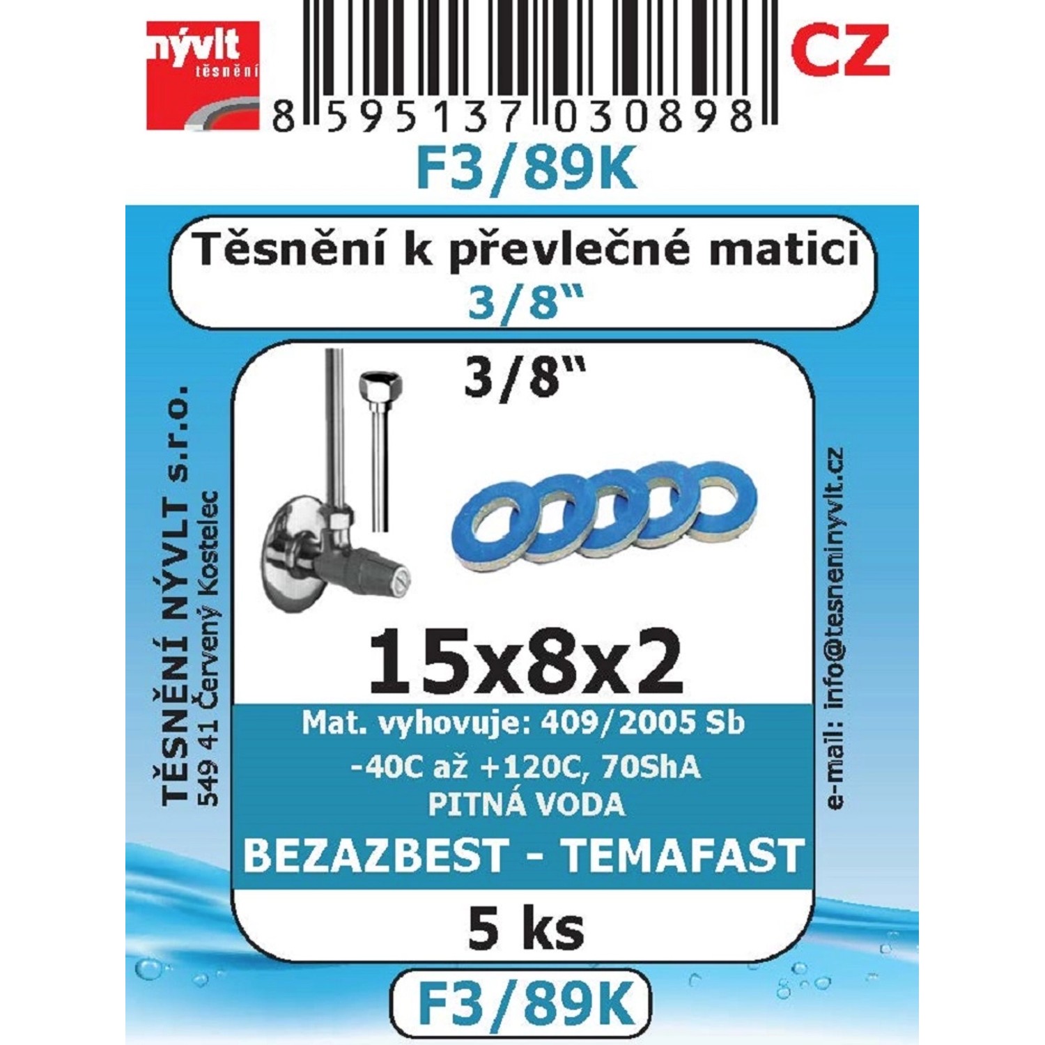 Sada těsnění převlečných matic 3/8", 15 x 8 mm, 5 ks