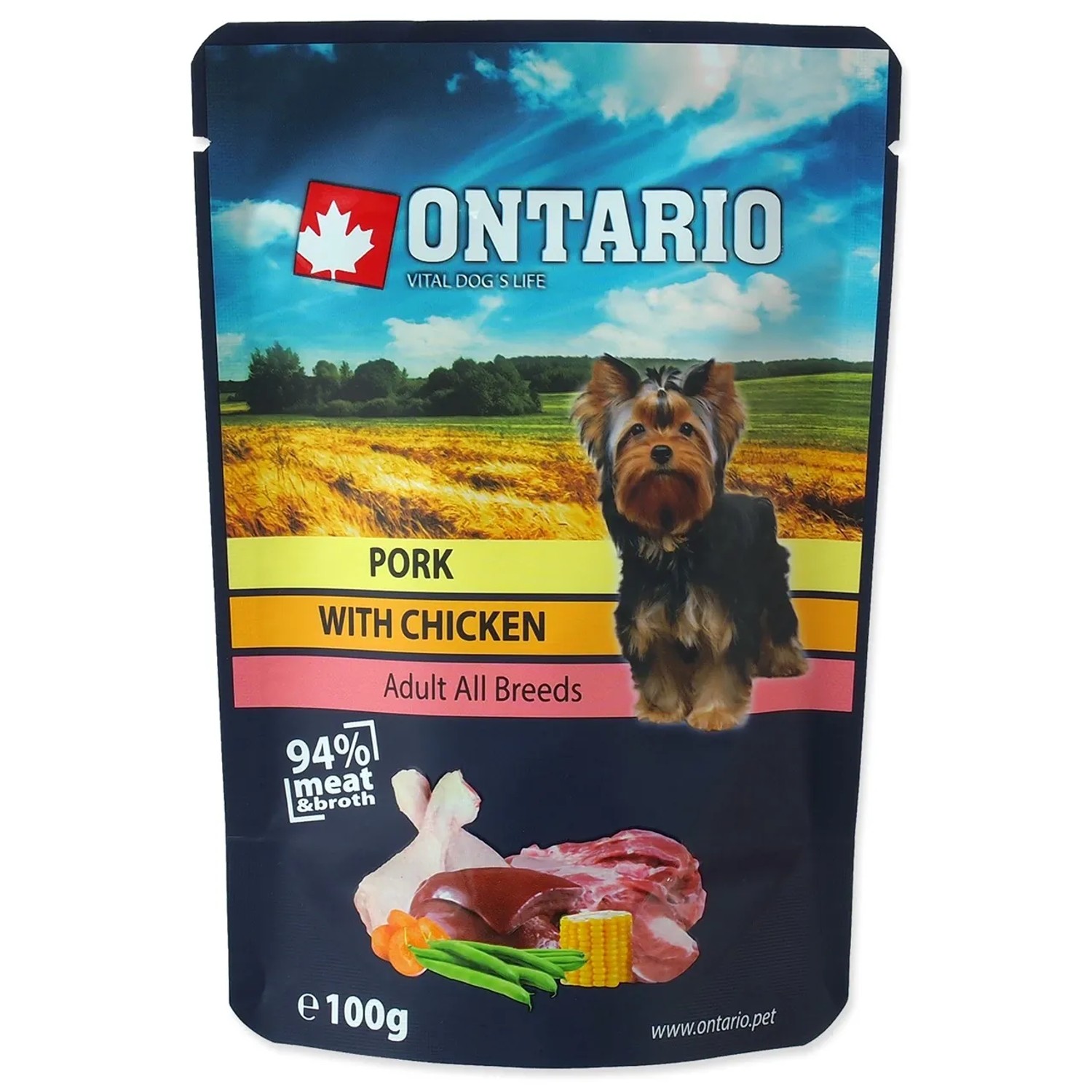 ONTARIO Kapsička pro psy Adult s kuřecím a vepřovým masem ve vývaru 100 g