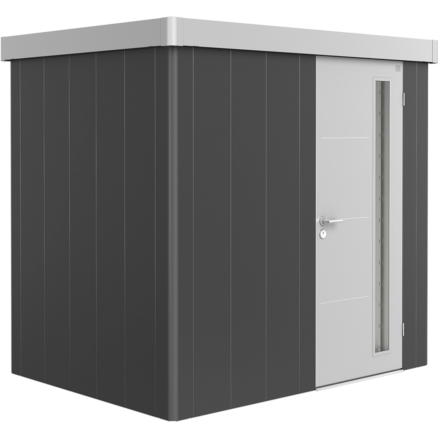Biohort Plechový zahradní domek Neo1B 3.1 standardní dveře tm. šedá 236 x 180 cm