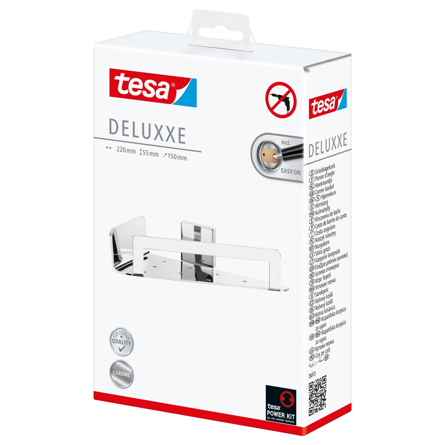 tesa Rohová sprchová polička Deluxxe chrom