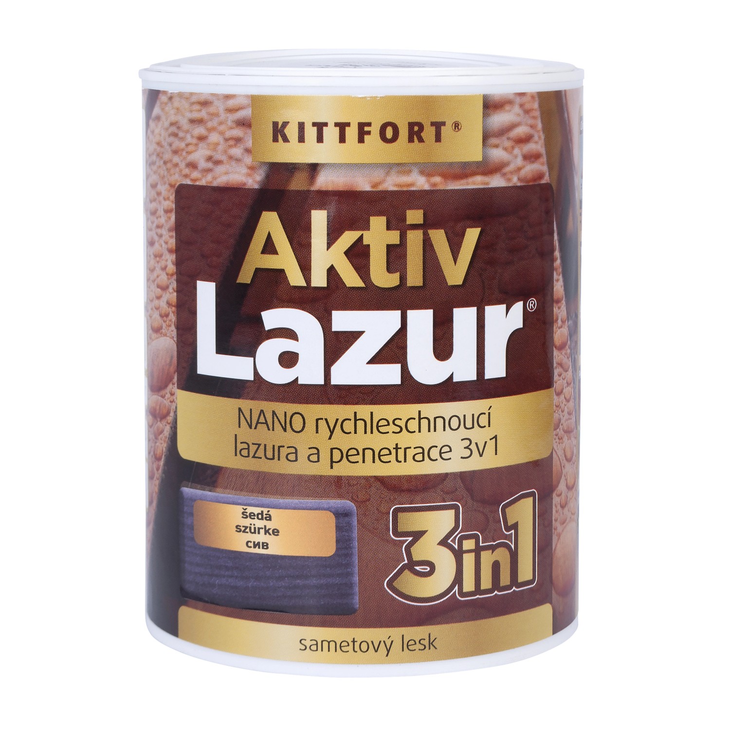 Kittfort Nano lazura na dřevo Aktivlazur šedá, 750 ml