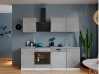 Respekta Kuchyně Malia beton/beton 220 cm - skloker.deska/šikmá digestoř/myčka