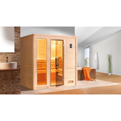 Weka Dřevěná sauna Bergen 2 skl.dv.+okno, přír., 196x195x205cm + BioAktiv 7,5 kW