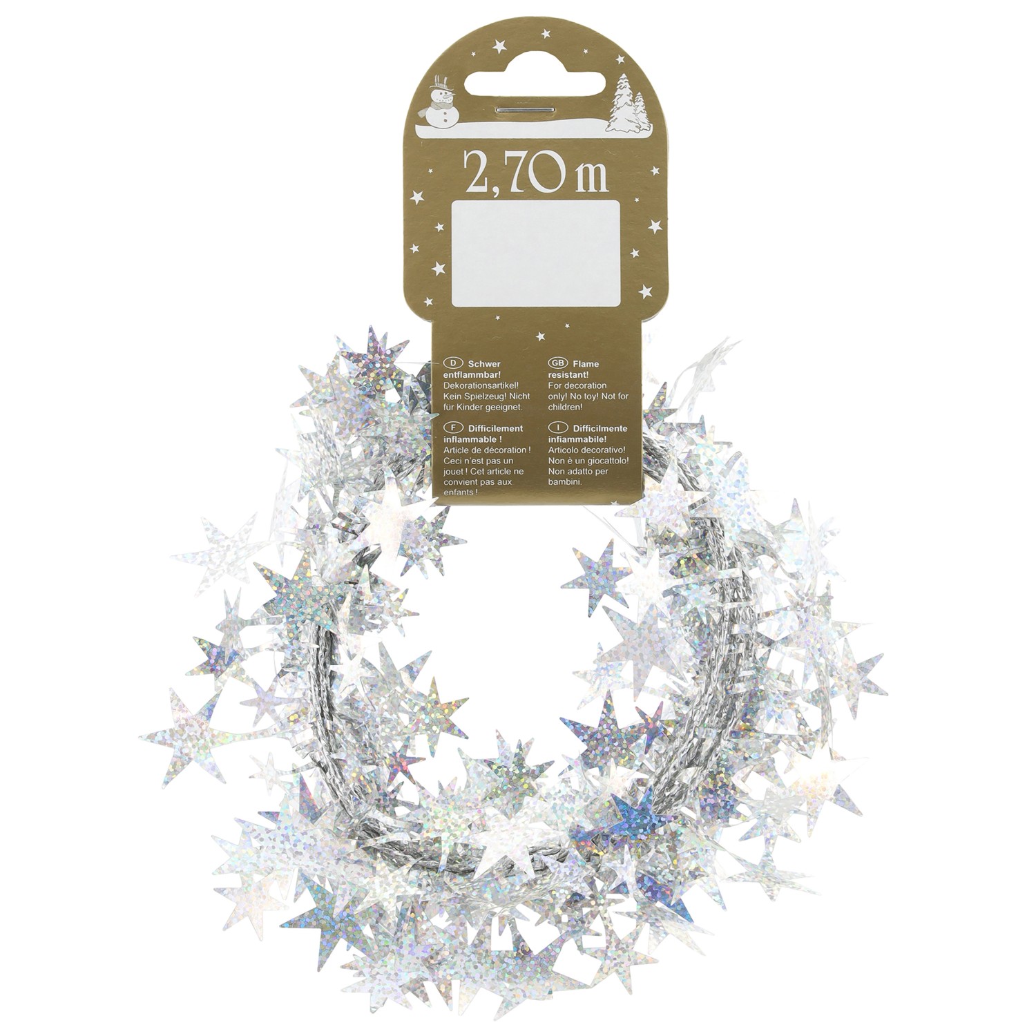 Vánoční dekorace girlanda s hvězdami holografická, stříbrná, 270 cm