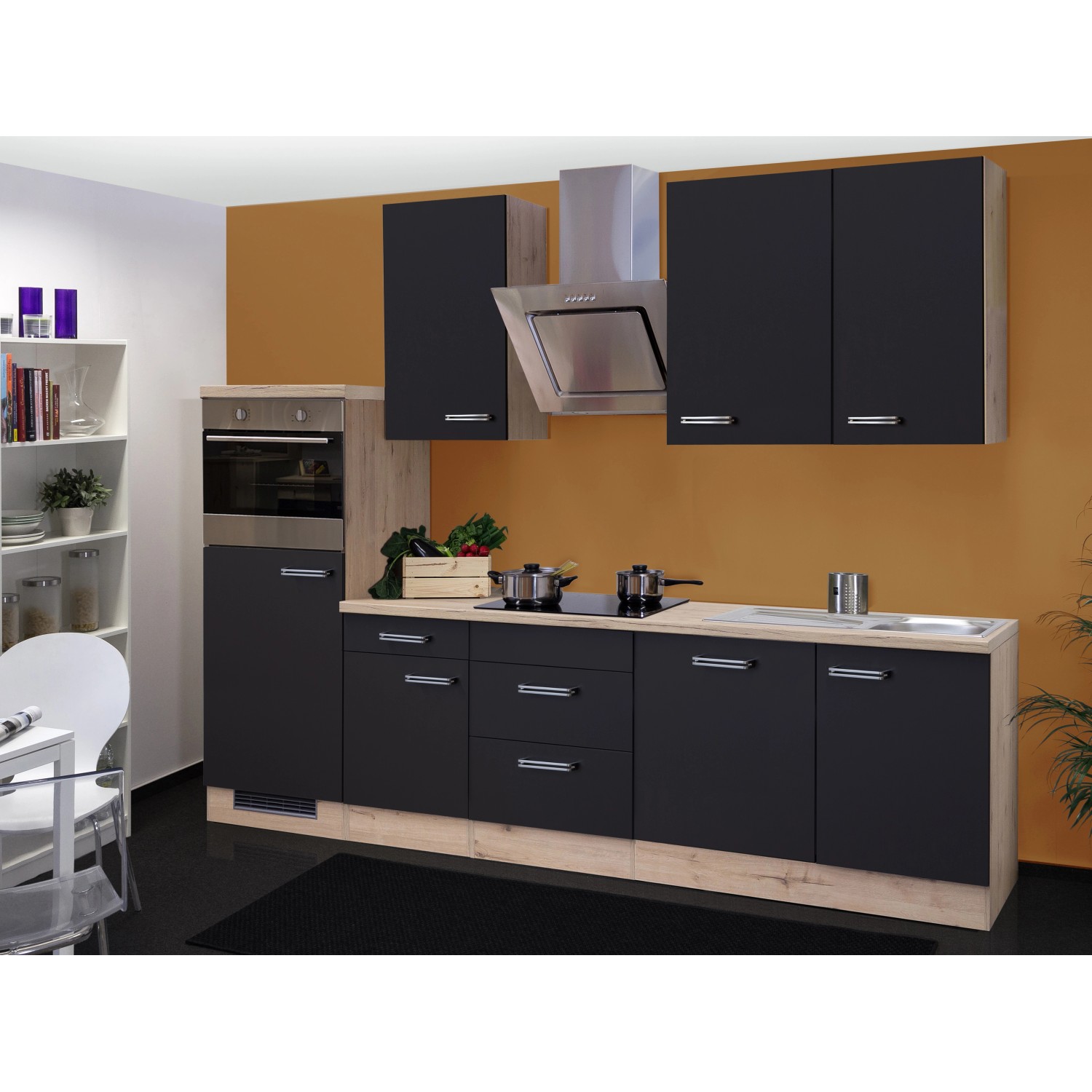 Flex-Well Kuchyně Lara 280 cm/typ 1 - lednice/trouba/varná deska/digestoř/myčka