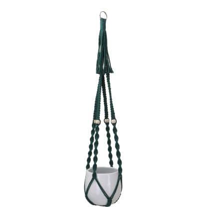 Makramé Závěs na květináč bavlněný tmavě zelený 80 cm