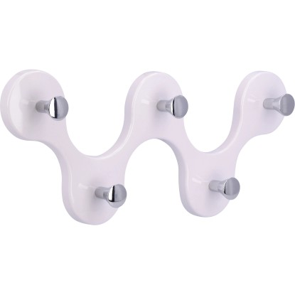 Háčková lišta, plastová, bílá lesklá chromovaná, 5 háčků