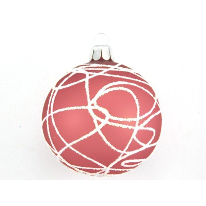Ornex Vánoční ozdoba skleněná koule s cik-cak linkami růžová, 7 cm